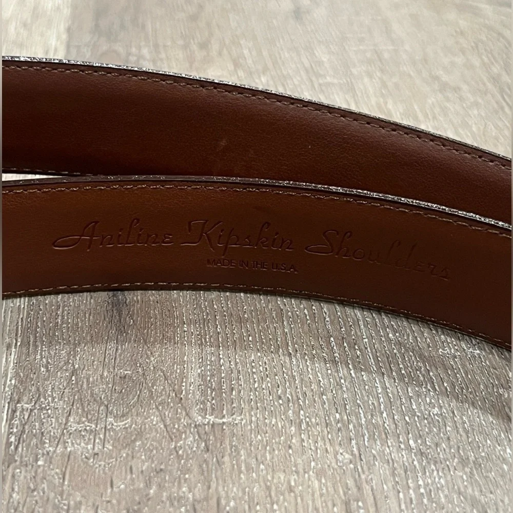 Saks Fifth Avenue Sz 46 Antique Brown Aniline Kipskin Shoulder Made in USA Belt